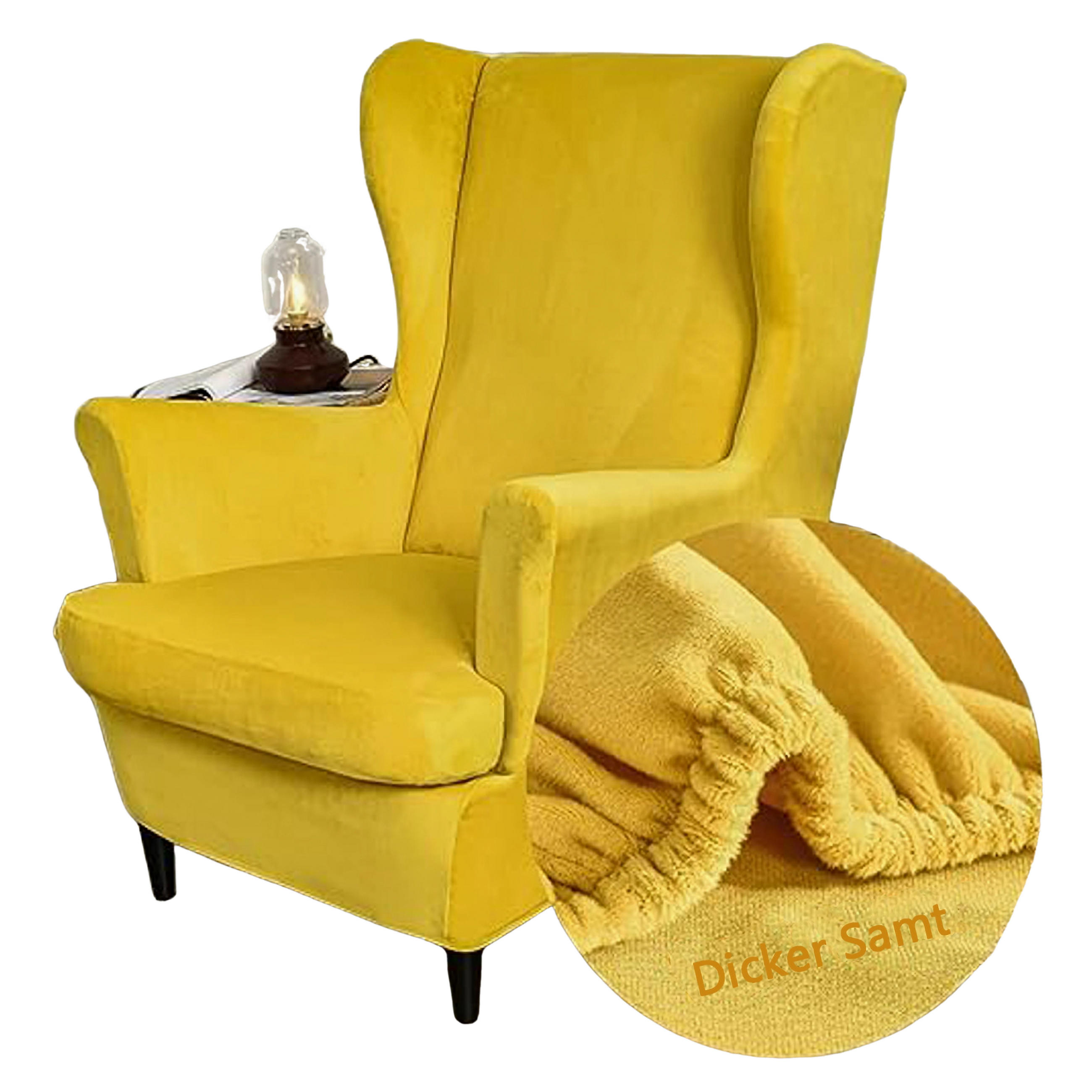 OHRENSESSEL ÜBERZUG Einfarbig Samt 2-Teilig - Gelb, Textil (92/80cm) - Kaket