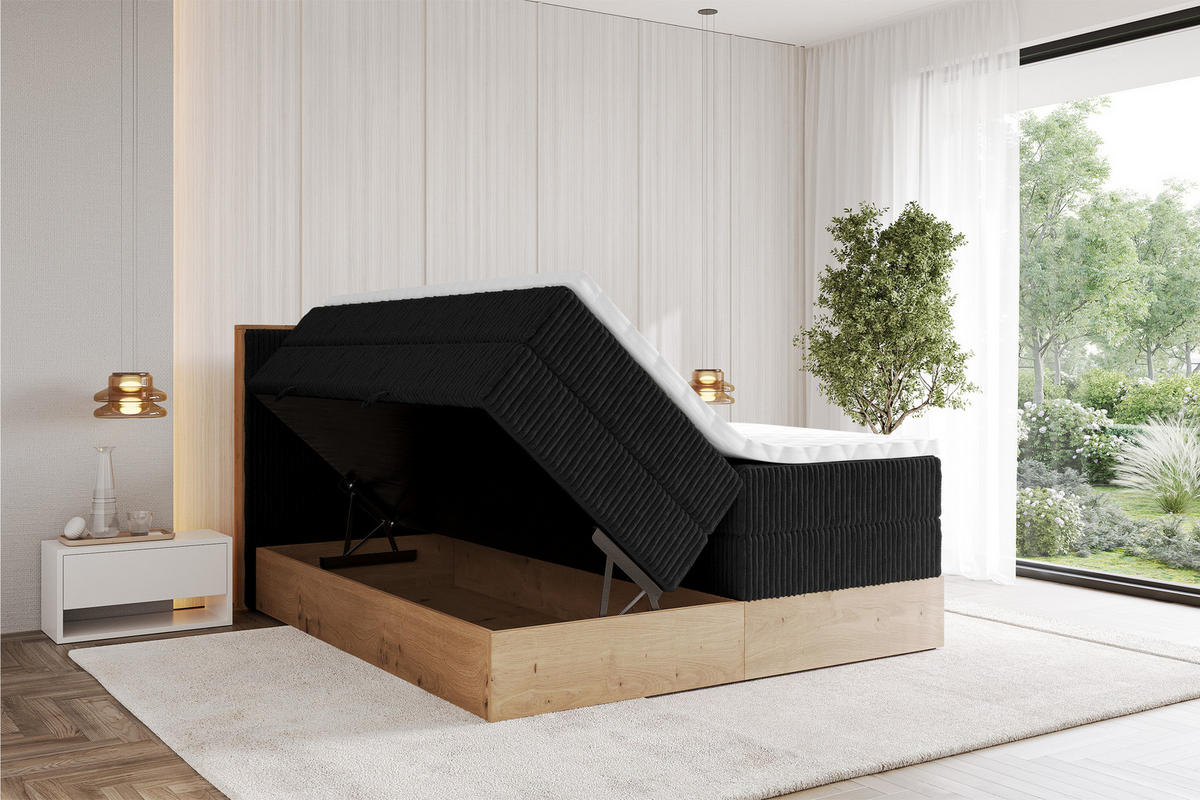 BOXSPRINGBETT LOLLI9 -KING 200x200 - H3/H4 Schwarz - Schwarz, Holzwerkstoff (200/200cm) - ALTDECOR