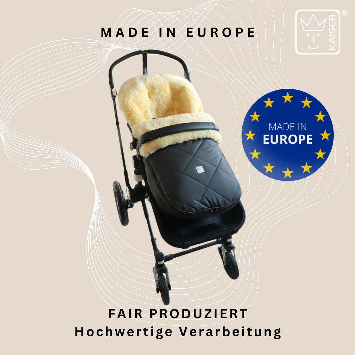 LAMMFELL-FUSSSACK Classic for Bugaboo, anthracite - Anthrazit, Fell (45/100cm) - Kaiserbaby