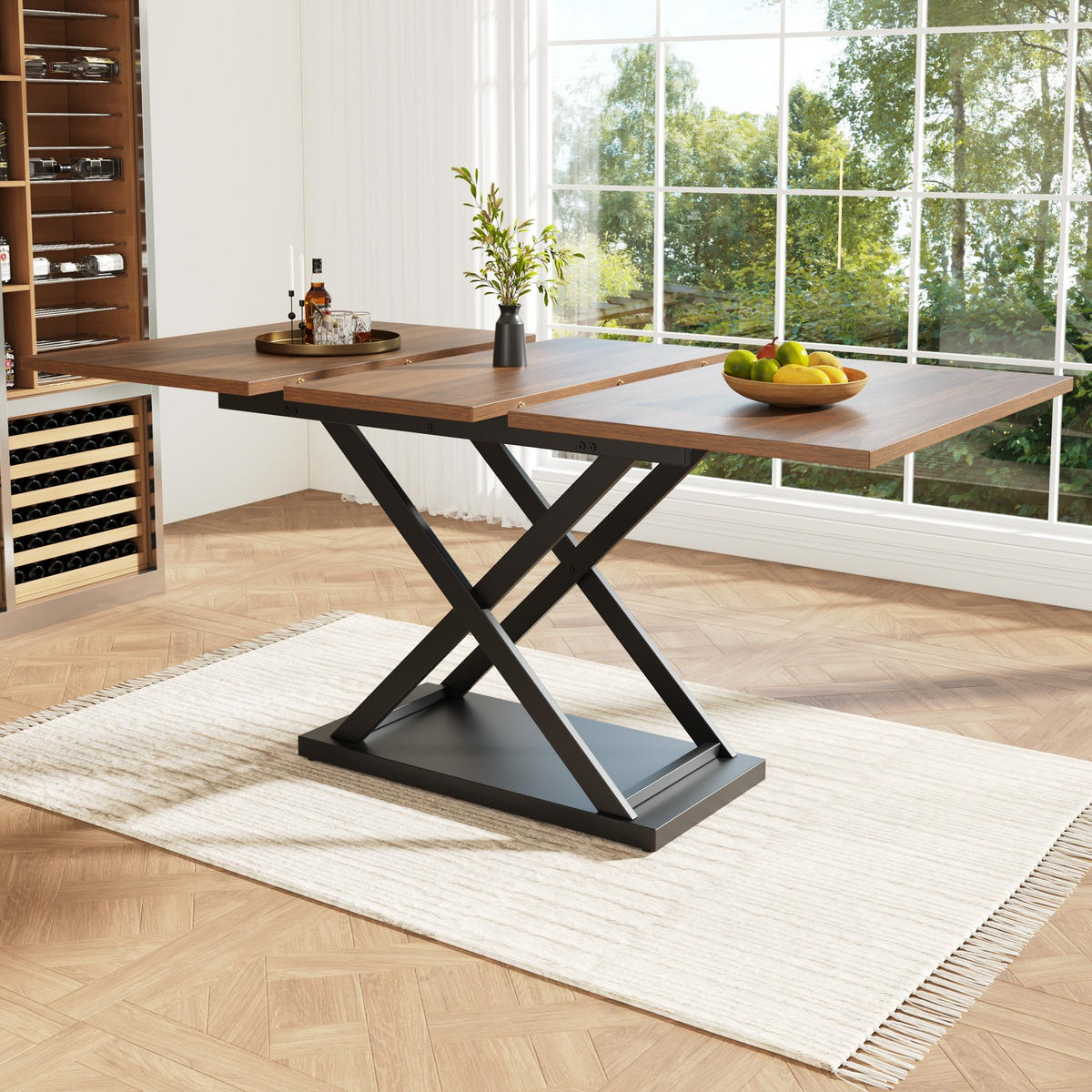 ESSTISCH ausziehbar 120-160 x 80 cm MDF walnussfarben Schwarz - Schwarz, Metall (120/80/75cm) - Meubliv