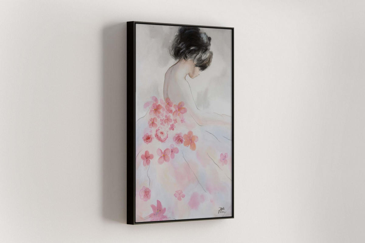 RUČNO SLIKANA AKRILNA SLIKA RUŽIČASTA/BEŽ, 60/90 CM - pink/bež, tekstil/drvo (60/90cm) - KUNSTLOFT
