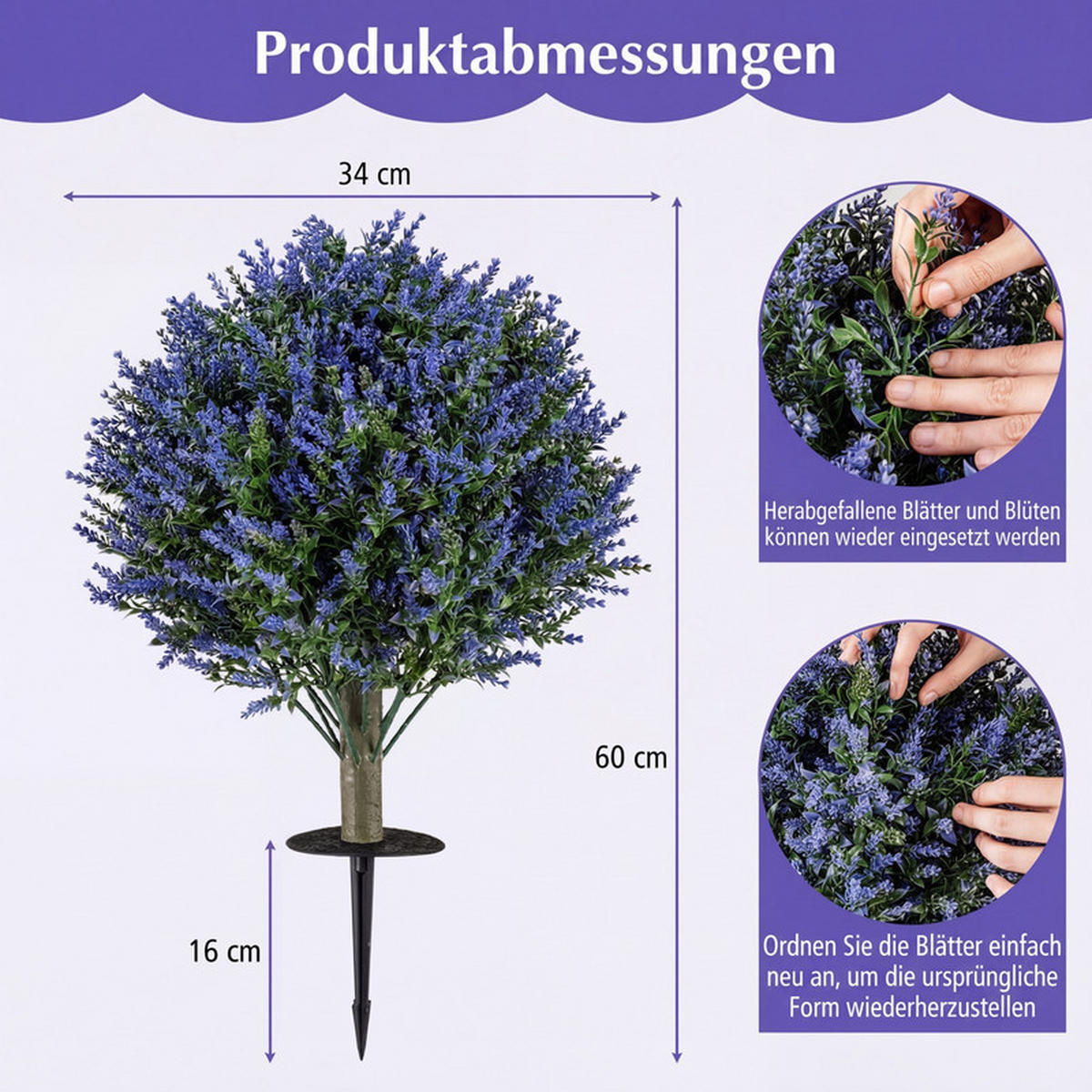 KUNSTLAVENDEL mit Erdspieß lila(2er-Set) - Lila, Kunststoff (60cm) - COSTWAY