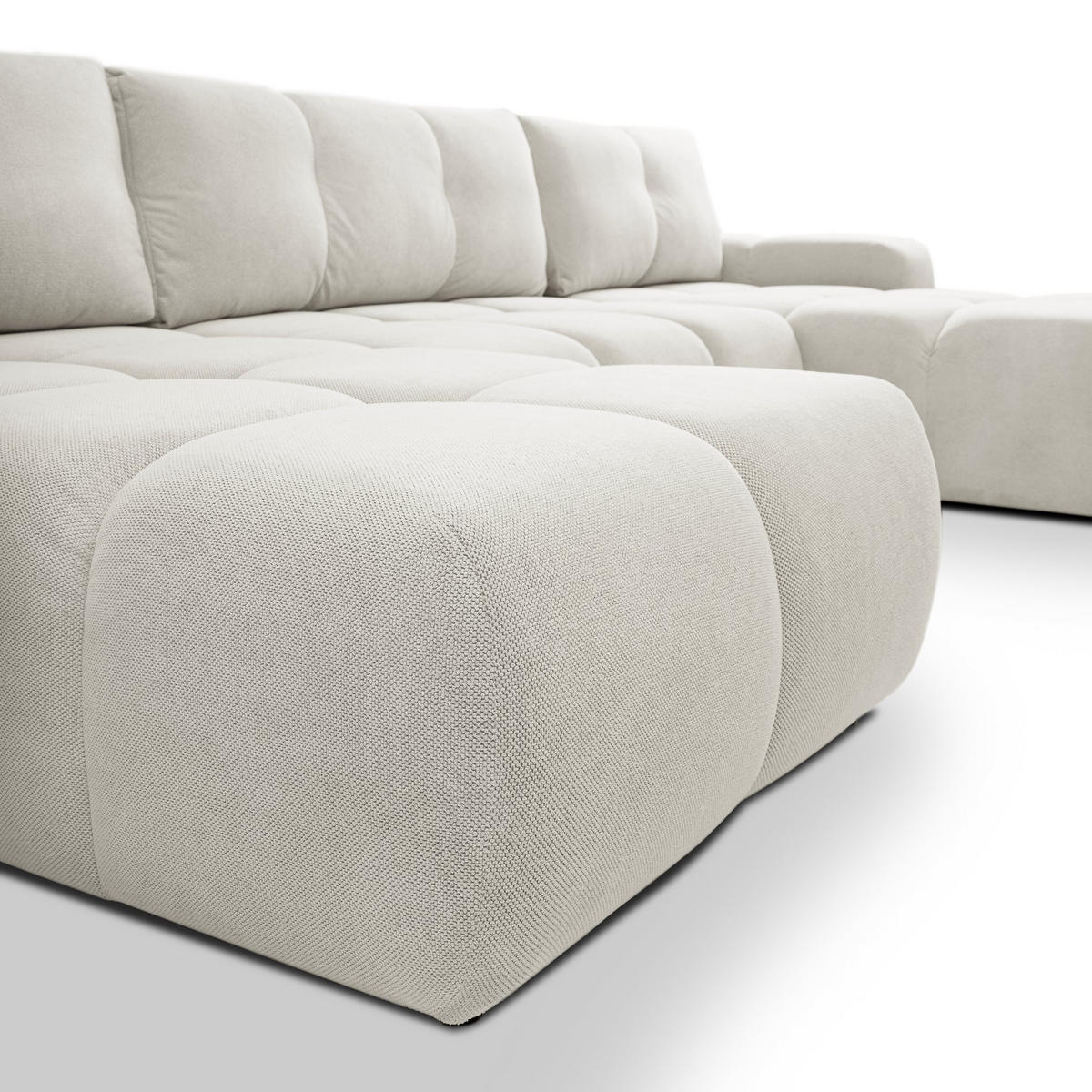 WOHNLANDSCHAFT DUCA U Creme Jersey mit Schlaffunktion - Creme, Holz (359/88/177cm) - MASSENO