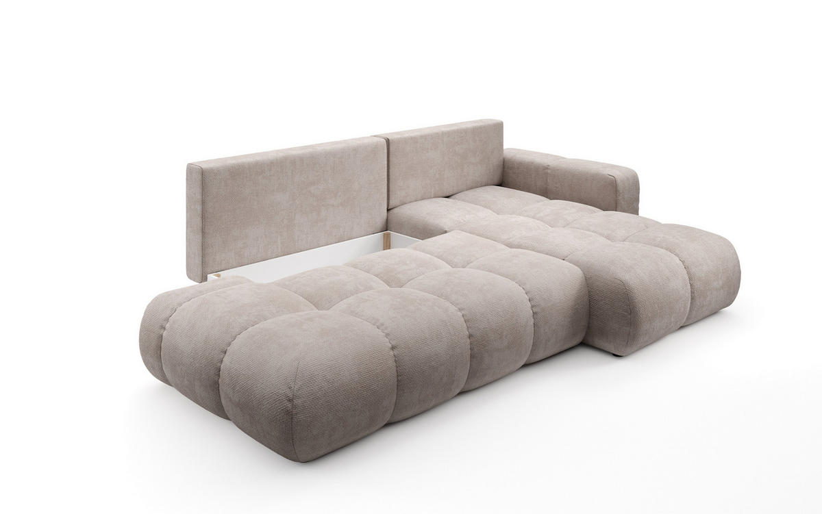 ECKSOFA DUCA R-S Beige Chenille mit Schlaffunktion - Beige, Holz (266.5/266.5cm) - MASSENO