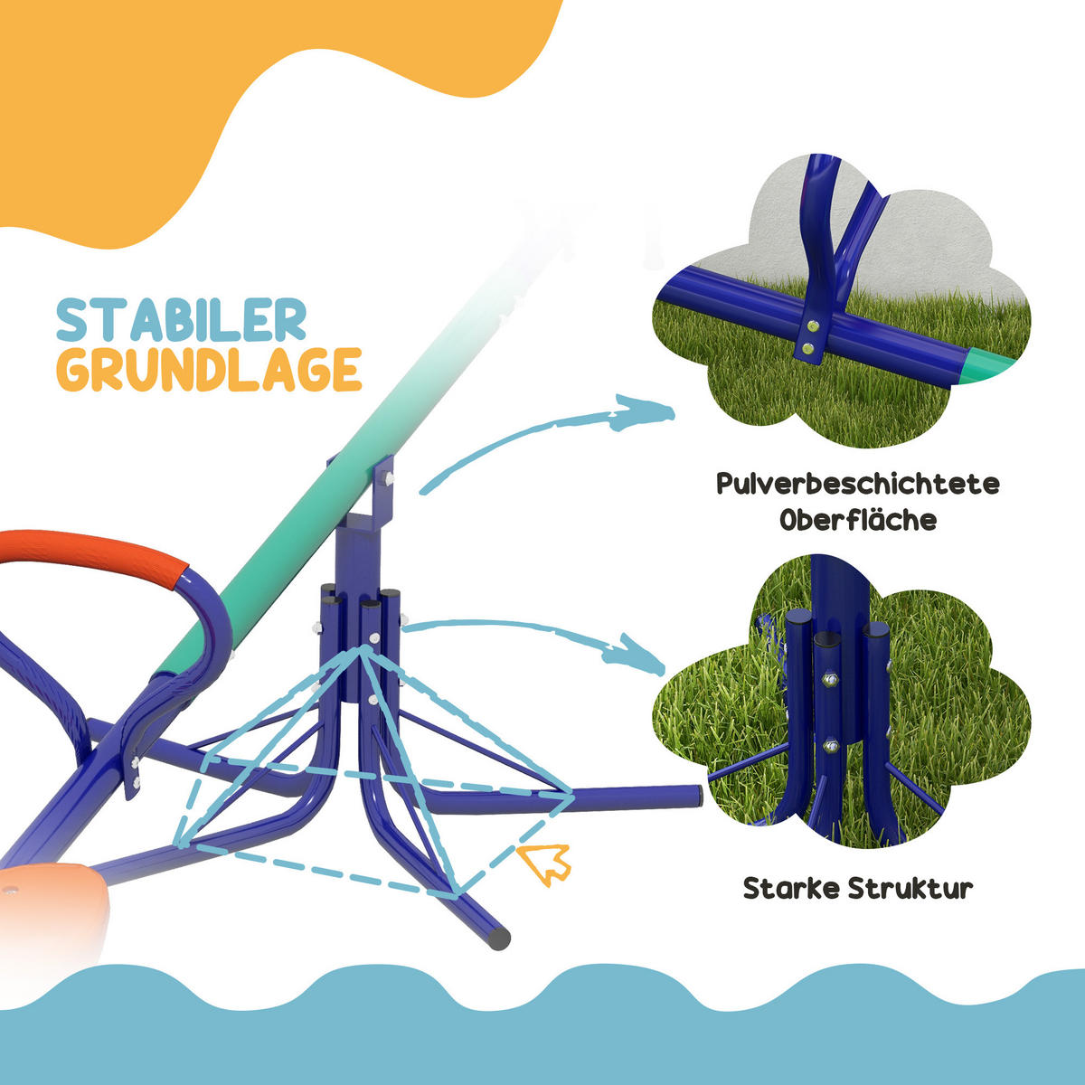 KINDERWIPPE 360° drehbar 2 Sitzer Gartenwippe bis 90kg mit Griffe Dämpfer - Multicolor, Metall (60/192cm) - Outsunny