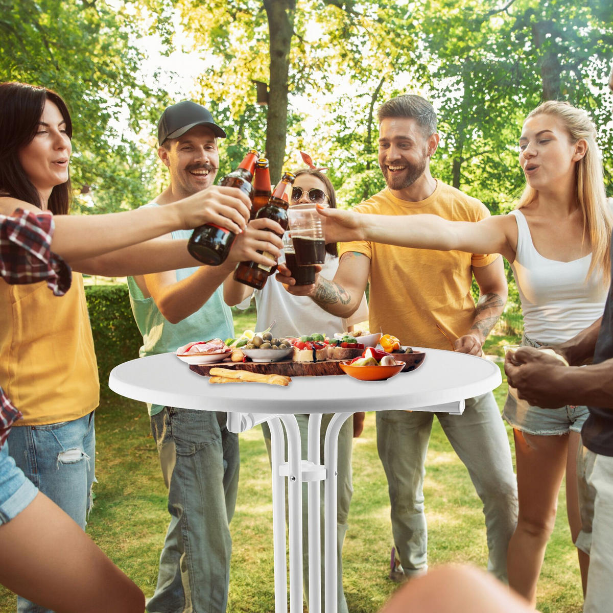 STEHTISCH Eren,bodenschonende Kunststofffüße & Ausgleichsschraube,weiß - Weiß, Textil (80/80/110cm) - tectake