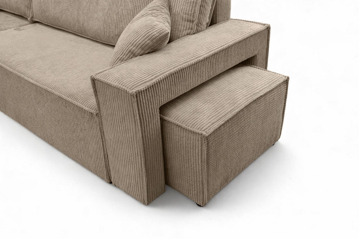 ECKSOFA Mit Schlaffunktion Und Pouf, Cordstoff Poso, Dunkelbeige, Links, Best L Mit Pouf - Beige, Holz (244/145cm) - Kaiser Möbel