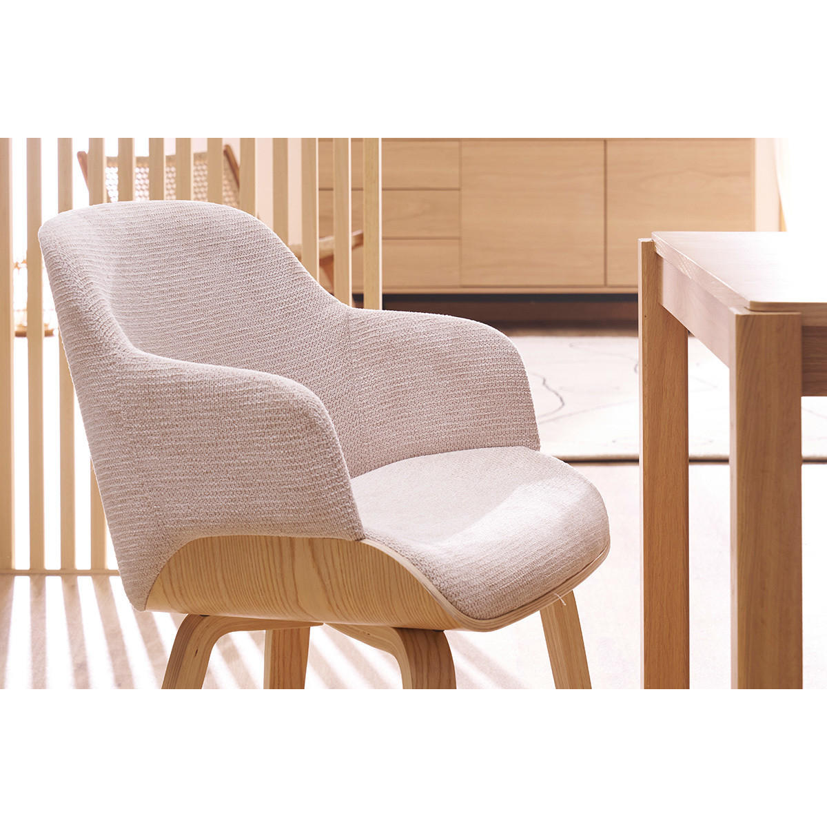 STUHL Beige Chenille Stoff Helles Holz EARL - Beige, Textil (58/81/54cm) - Miliboo