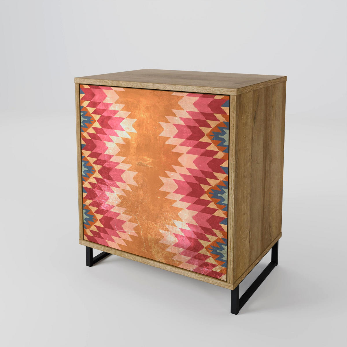 SIDEBOARD INDIAN FOLK, Eichefarben, 57,5x42x77,5 cm, Schräge Buchenholzfüße - Eichefarben/Buchefarben, Holzwerkstoff/Buchenholz (57.5/77.5/42cm) - SpaceRebels