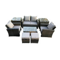 GARTENSOFA Hohe Rückenlehne Polyrattan Dunkelgrau 6-Sitzer - Dunkelgrau, Metall - Fimous