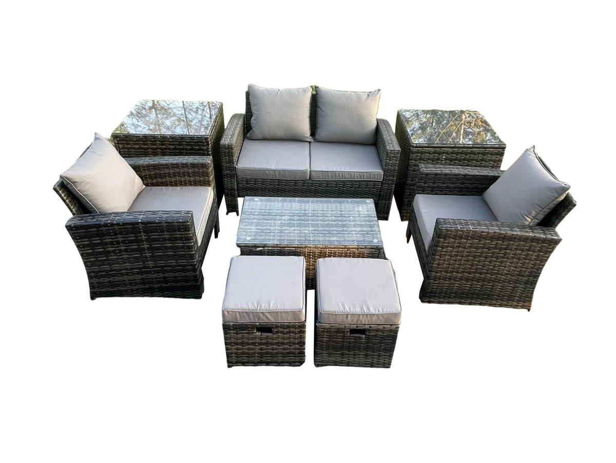 GARTENSOFA Hohe Rückenlehne Polyrattan Dunkelgrau 6-Sitzer - Dunkelgrau, Metall - Fimous