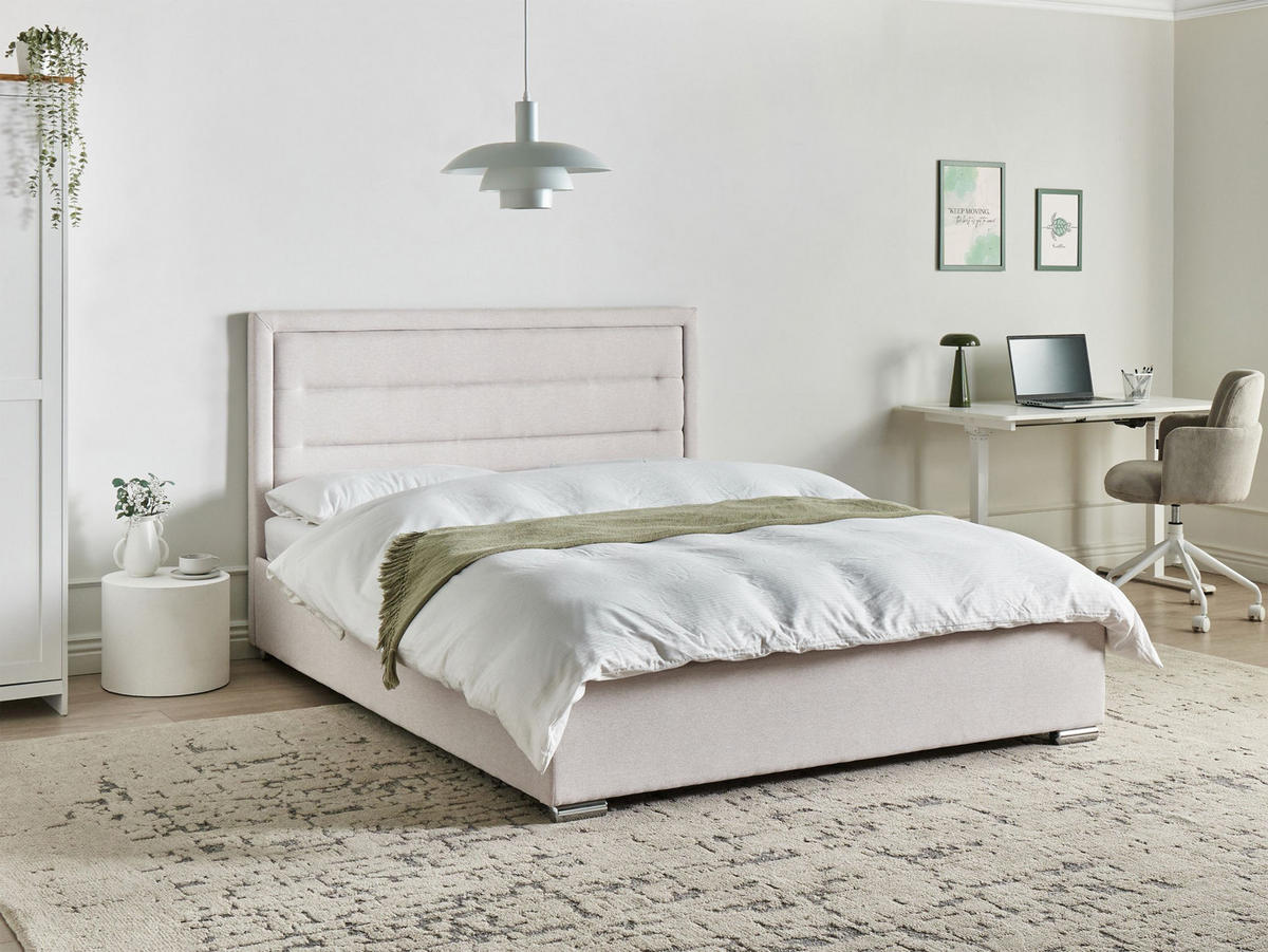 BETT mit Stauraum 160/200 cm Hellbeige Rouen - Beige, Textil (160/200cm) - Beliani