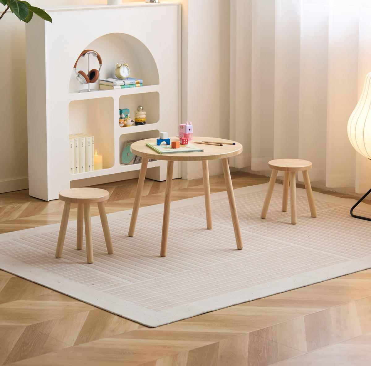 HOCKER 2er-Set und TISCH für Kinder - Braun, Holz (55/49/40cm) - Nordlys