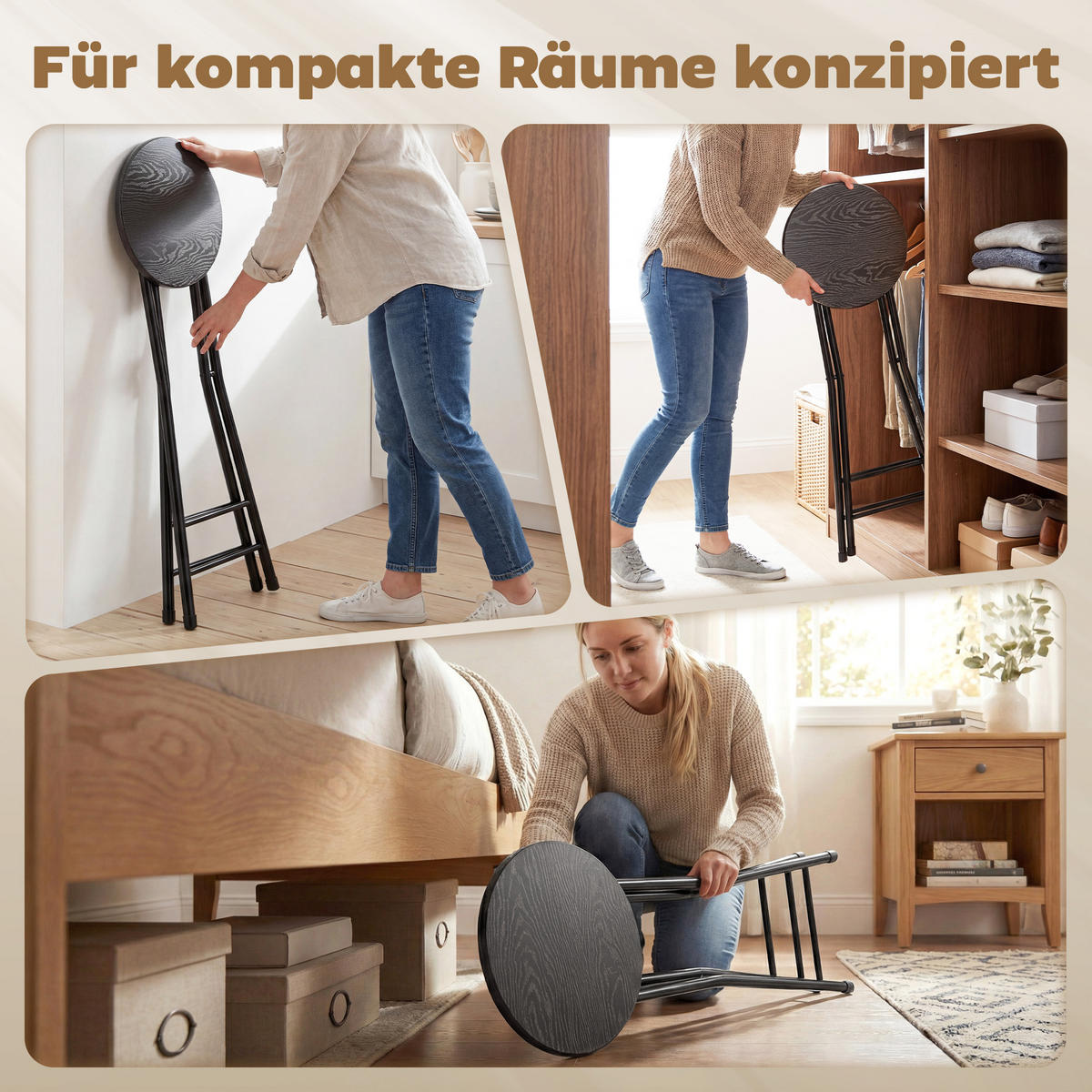 BARHOCKER 2er-Set DE-08041 klappbar mit doppelter Fußstütze Schwarz - Schwarz, Metall (30/70/34cm) - ComfortXL