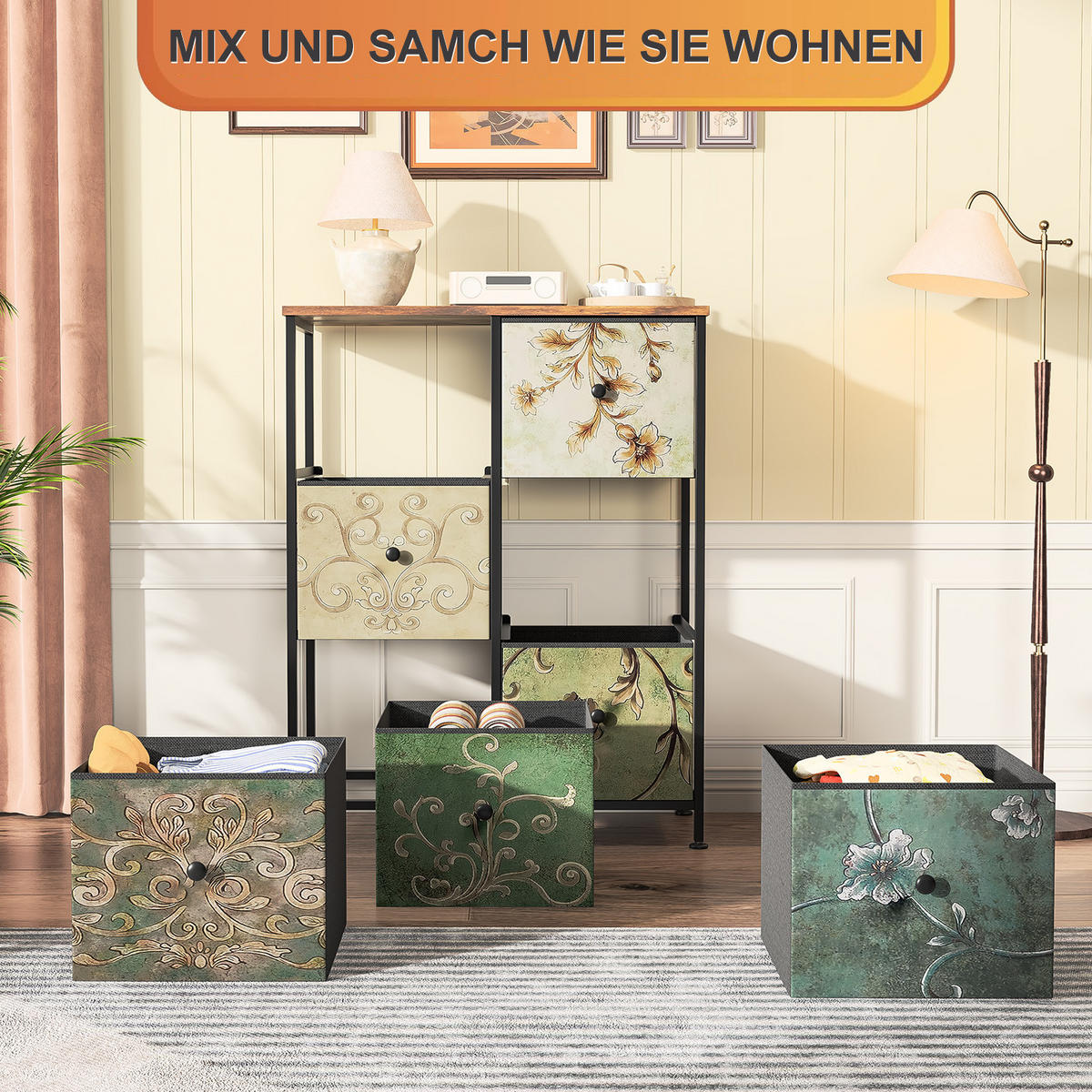 KOMMODE im Retro-Stil mit 6 Schubladen & Metallrahmen - Multicolor, Holzwerkstoff (30/86.5/67.5cm) - SHOPENTRA