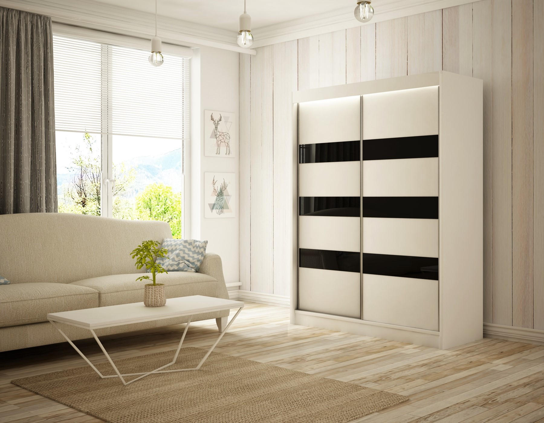 KLEIDERSCHRANK SOLTI - 200 cm - Weiß|Schwarz - Schwarz/Weiß, Holzwerkstoff (200/215/61cm) - ALTDECOR
