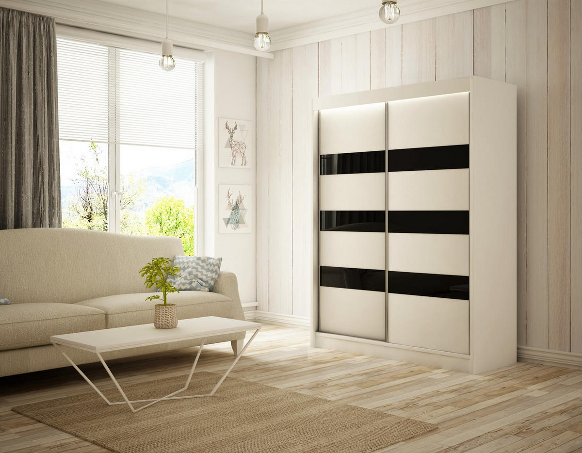 KLEIDERSCHRANK SOLTI - 120 cm - Weiß|Schwarz - Schwarz/Weiß, Holzwerkstoff (120/215/61cm) - ALTDECOR