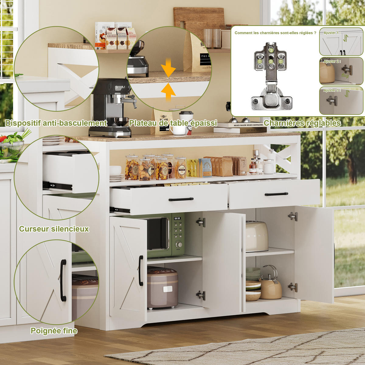 SIDEBOARD 140x40x105 cm 2 Schubladen 4 Türen weiß - Weiß, Holz (140/105/40cm) - LEBENLANG