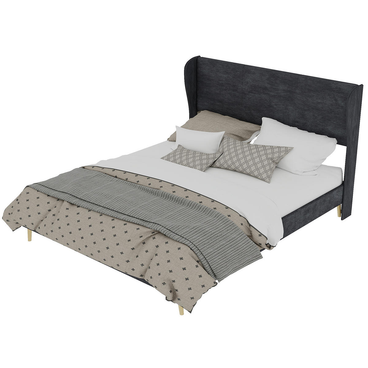 POLSTERBETT 160x200 cm ohne Stauraum grau - Grau, Textil (160/200cm) - LEBENLANG