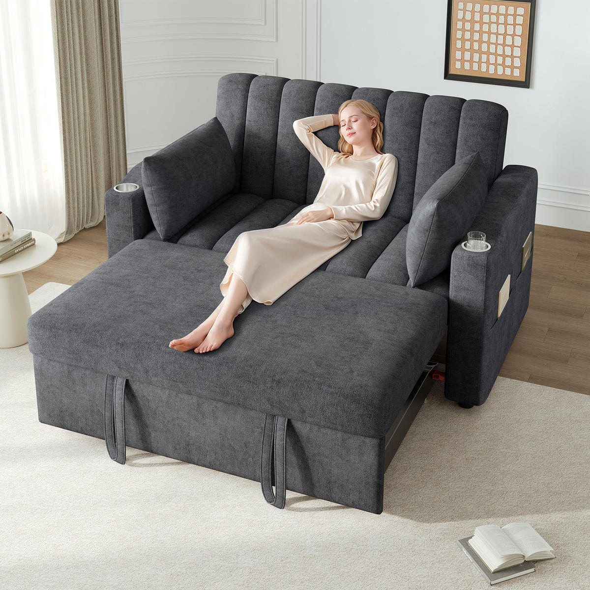 DOPPELSCHLAFSOFA 136x162x84 3-stufig, Leinen, grau - Grau, Textil (162/84/136cm) - Luhomfu