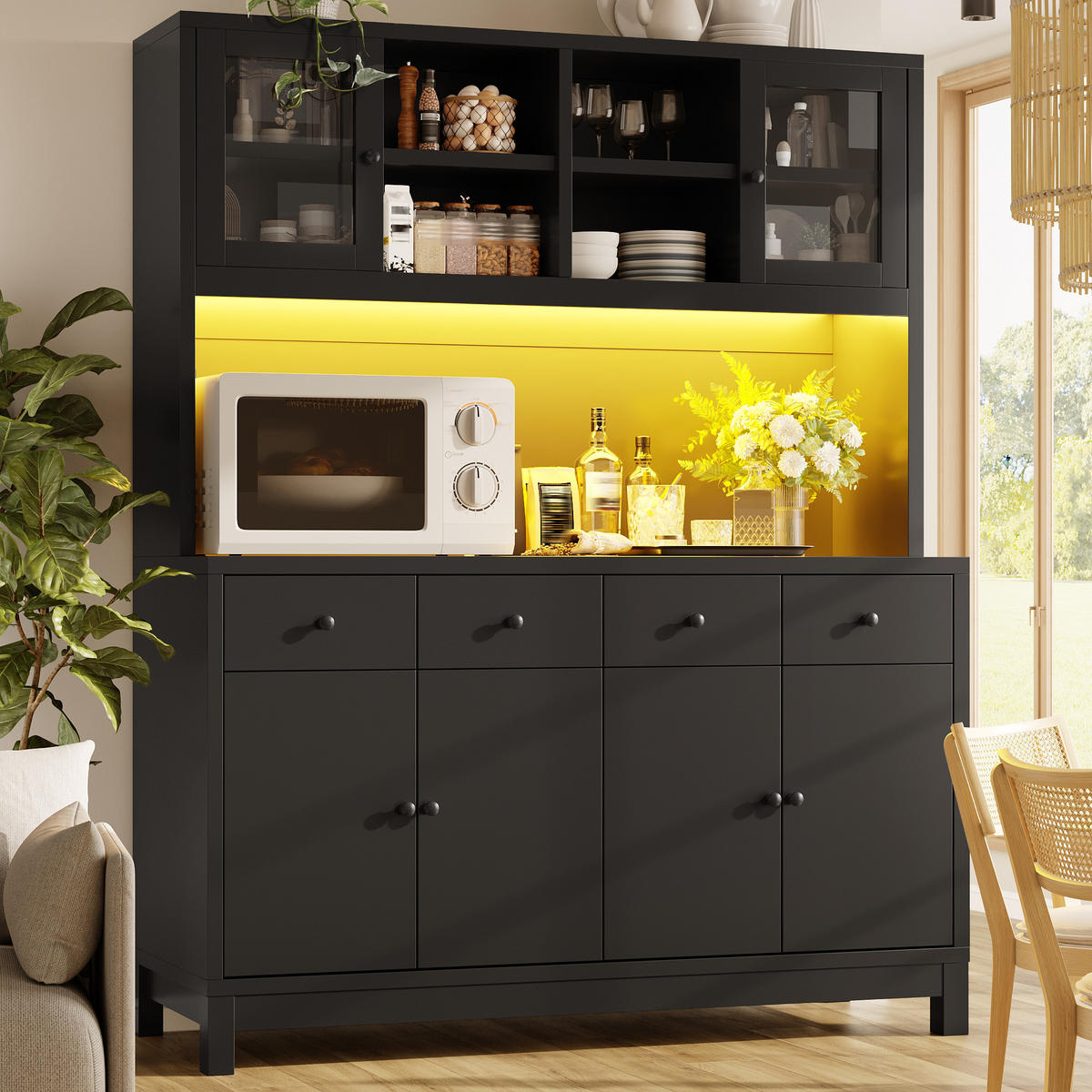 GESCHIRRSCHRANK Schwarz 140/38.5/180 - Schwarz, Holzwerkstoff (140/180/38.5cm)
