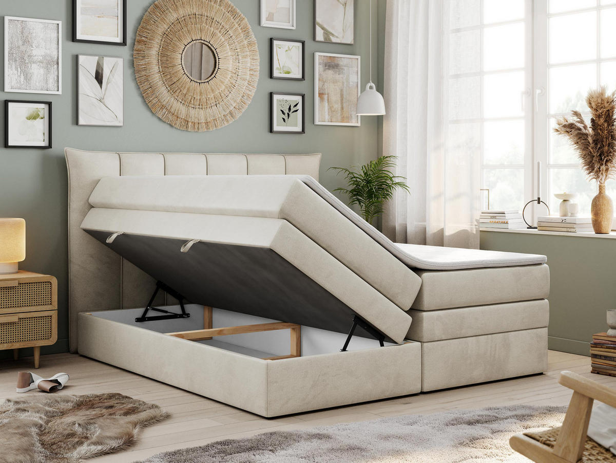 BOXSPRINGBETT PREMIUM 10 KING 120/200 Beige Velvet - H3 - Beige, Holz/Textil (120/200cm) - MKS