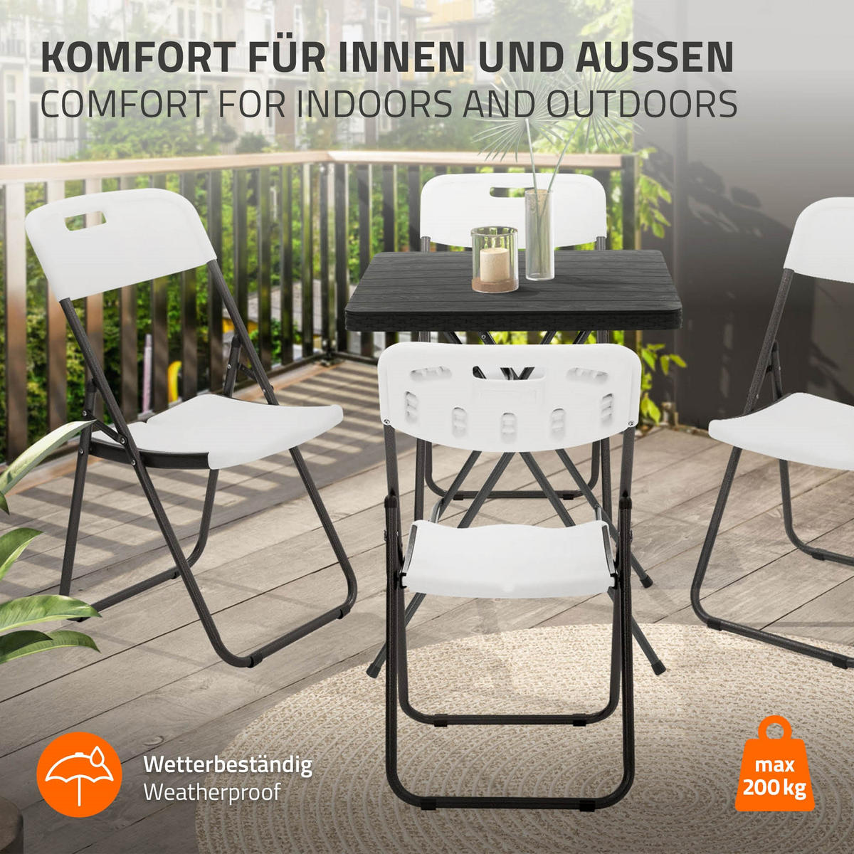 KLAPPSTUHL 4er Set Weiß Kunststoff Metall - Dunkelgrau, Metall (54.5/85.5/46cm) - ECD-Germany