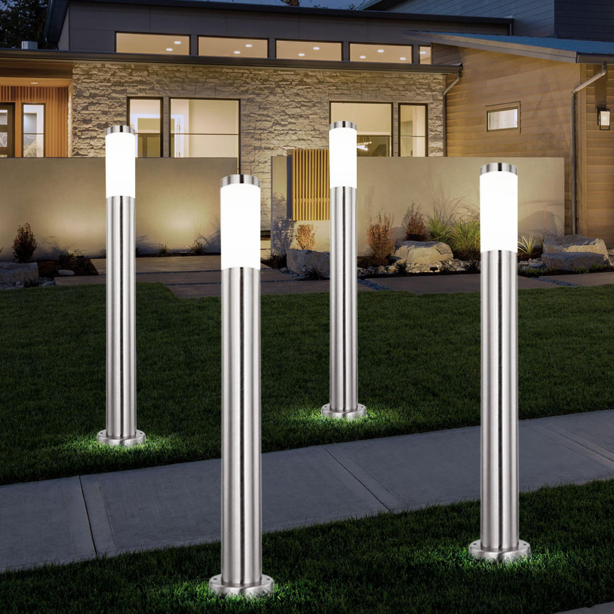 LED STEHLEUCHTE Edelstahl Silber opal 4er Set - Silberfarben, Metall (7.6/7.6/80cm) - Globo Lighting