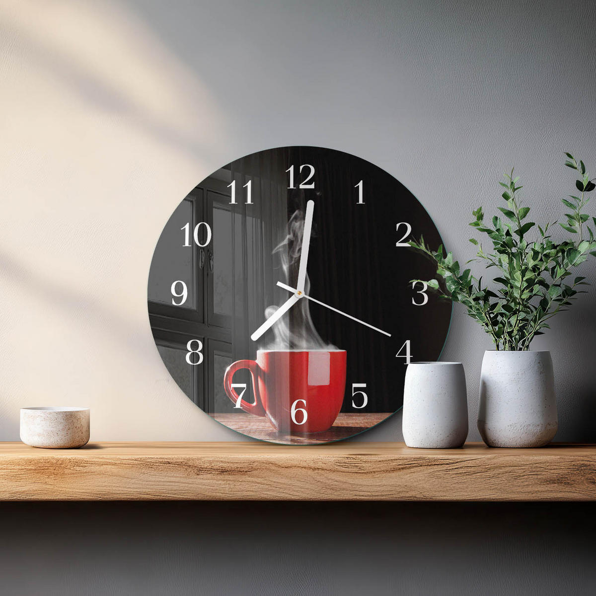 WANDUHR fi30 cm - Tasse Kaffee - Rot, Glas (30/30/0.4cm) - TULUP
