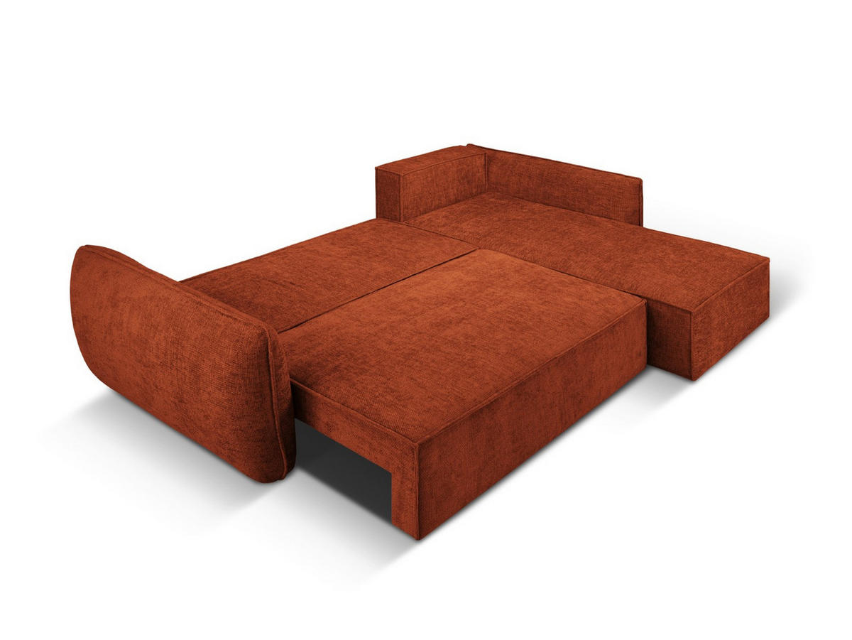 AUSKLAPPBARES-ECKSOFA rechts mit Container Kaelle aus Chenille-Stoff terrakotta 4 Sitzplätze - Terracotta, Textil (165/252cm) - Micadoni