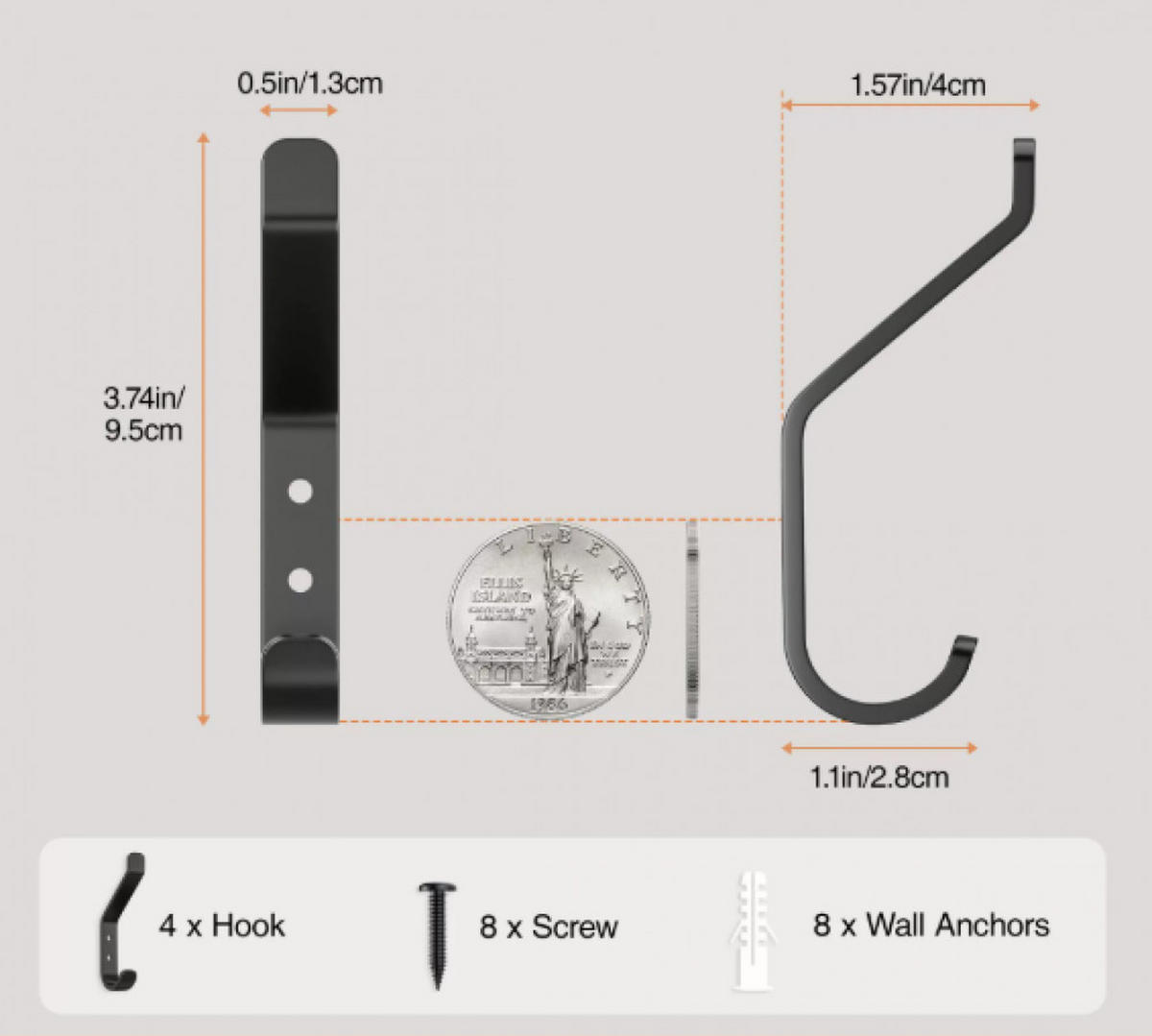 HANDTUCHHAKEN , Set mit 4 Wandhaken - Schwarz, Metall (1.3/4/9.5cm) - BELZ