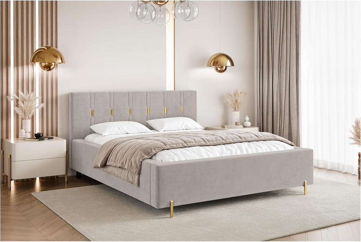 BETT FABIO - Taupe/Goldfarben, Holzwerkstoff (120/200cm) - Meblini