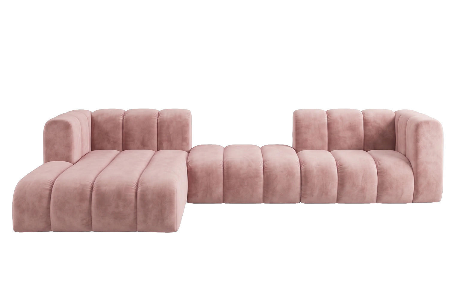 ECKSOFA Modulares In L-Form, Velvet-Stoff Riviera, Hellrosa, Links, GRAND 319 cm - Hellrosa, Holz (319/175cm) - Kaiser Möbel