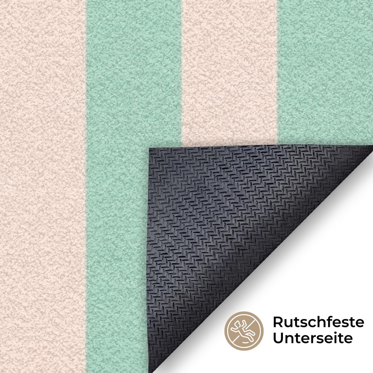 FUSSMATTE Rosa – Grün – Streifen – Entspannung 180x120 cm - Mintgrün, Kunststoff (180/0.4cm) - MuchoWow