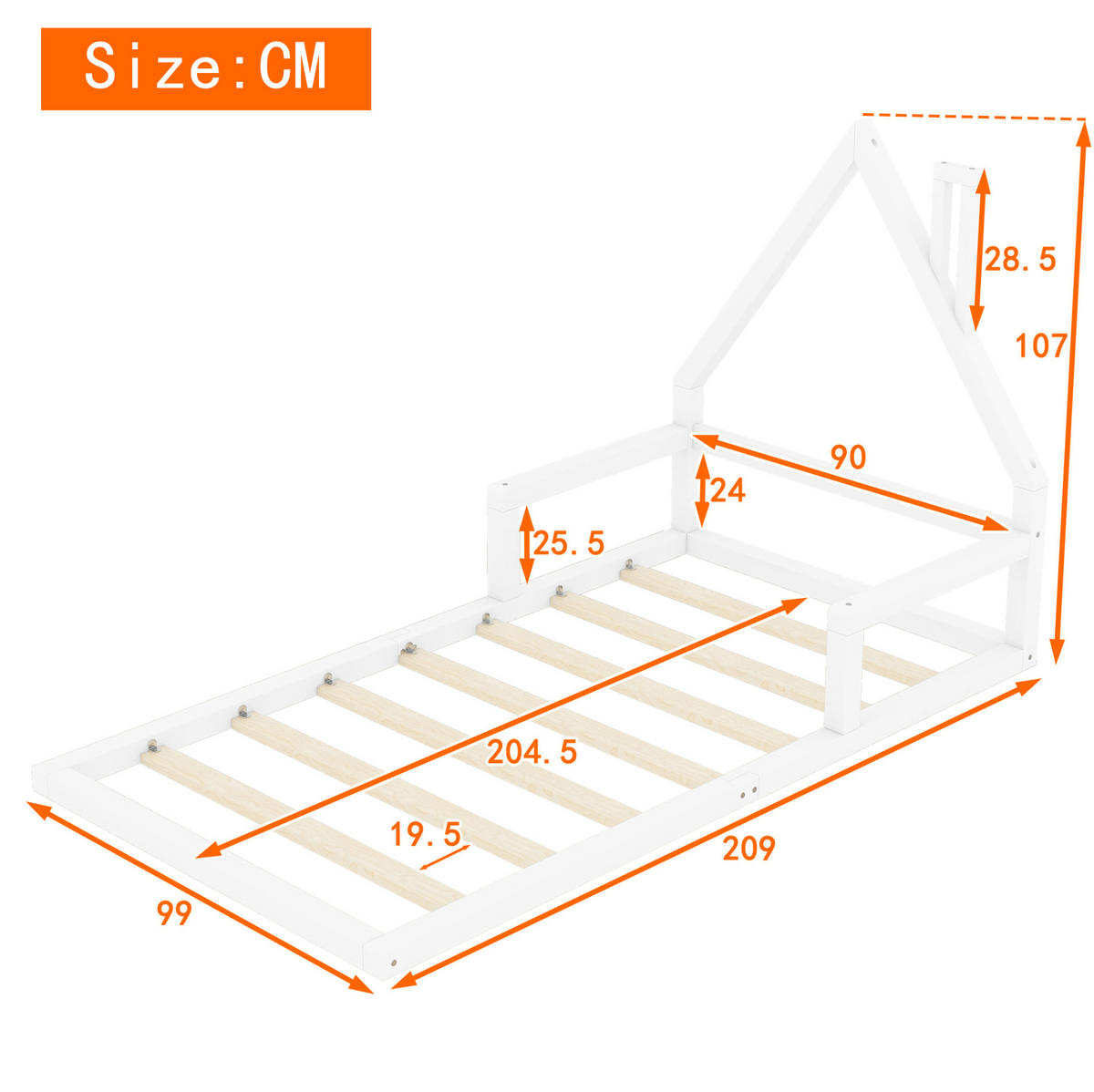 HAUSBETT aus Kiefer und MDF 90x200 cm Weiß in Hausform mit Lattenrost und pflegeleichter Oberfläche - Weiß, Holzwerkstoff (90/200cm) - Modfu