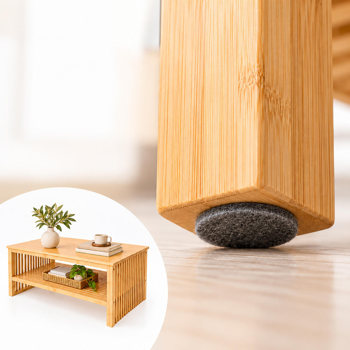 KONFERENČNÍ STOLEK Přírodní bambus s policí 98/55/46 cm - světle hnědá, dřevo (55/98/48cm) - Relaxdays