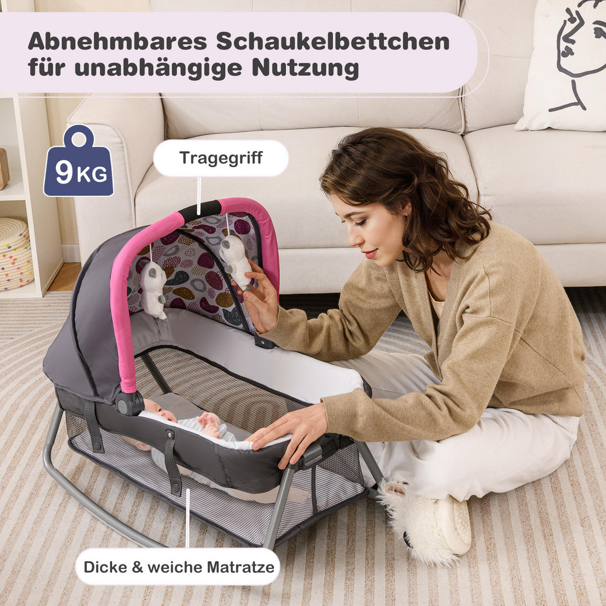 BABYBETT mit Matratze rosa - Pink, Textil - COSTWAY