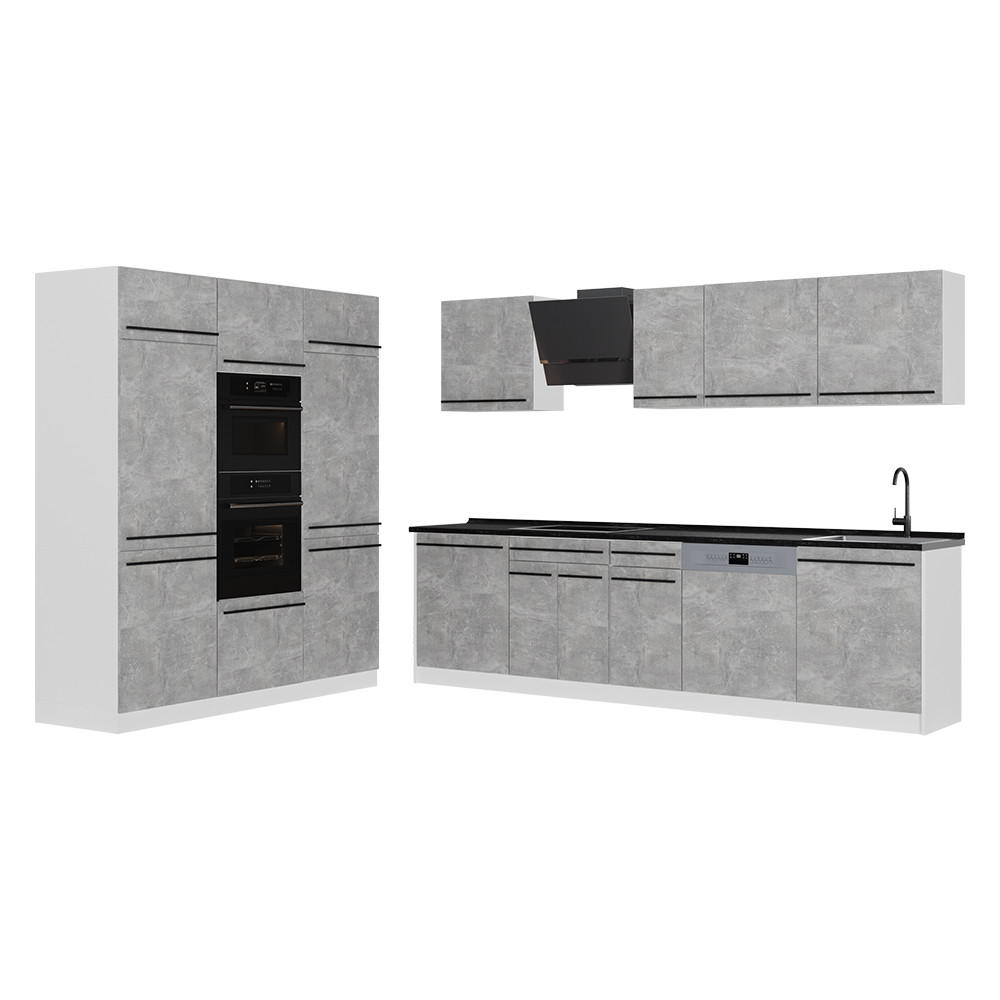 KUCHYŇSKÝ KOUT R-Line, Beton/Bílá, 180 cm pracovná doska antracitová - šedá/bílá, kompozitní dřevo (180/206.8/60cm) - Vicco