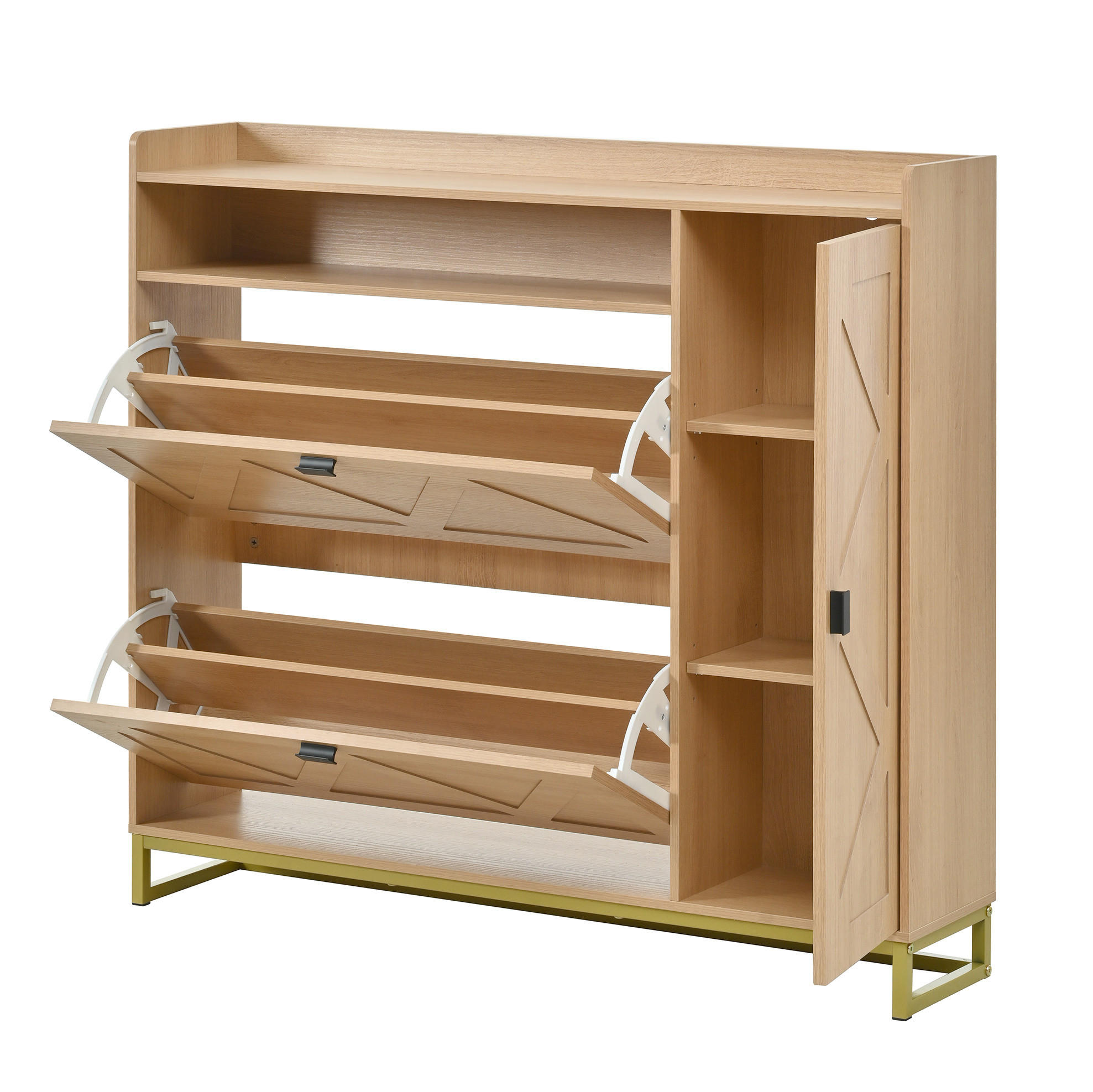 SCHUHSCHRANK aus MDF 110x24x100cm in Natur mit Soft-Close - Naturfarben, Holzwerkstoff (110/100/24cm) - Modfu