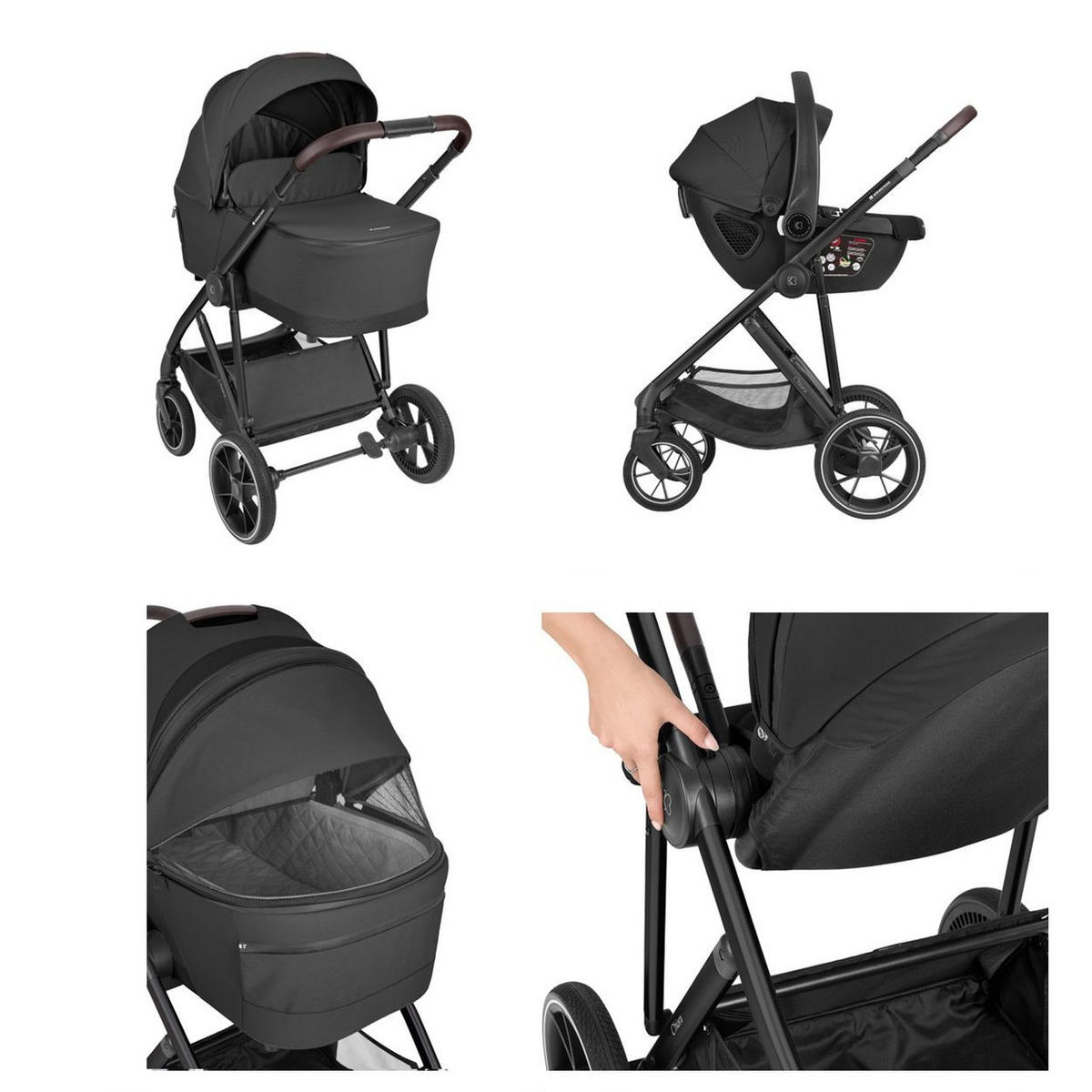 KOMBIKINDERWAGEN Chiara 3 in 1 schwarz Babyschale, Babywanne, faltbar, Tasche - Schwarz, Metall (95/58/108cm) - Kikka boo