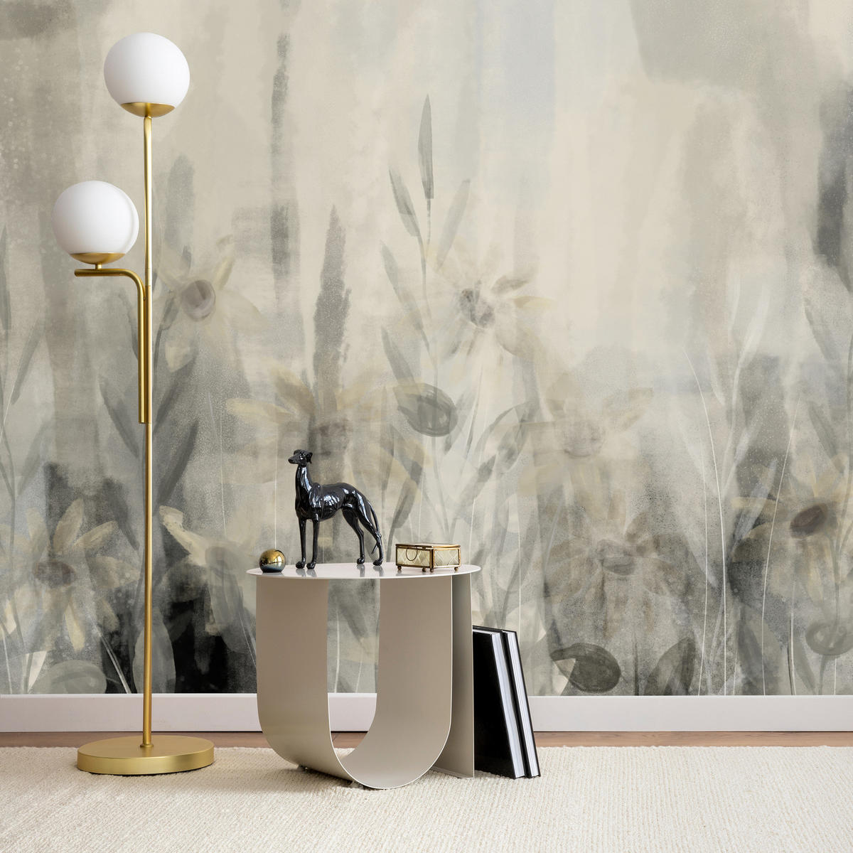 FOTOTAPETE Aquarell Blumen Blätter Abstraktion Vintage 250x175 - Beige/Grau, Papier (250/175cm) - Muralo