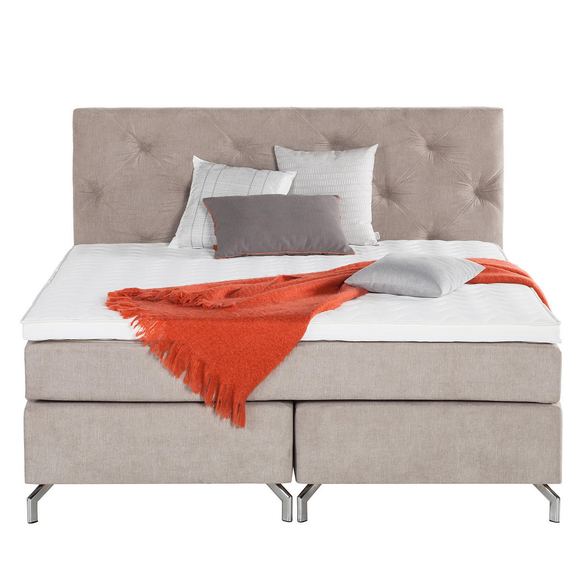 BOXSPRINGBETT - Velours - Beige, Textil (140/200cm) - home24