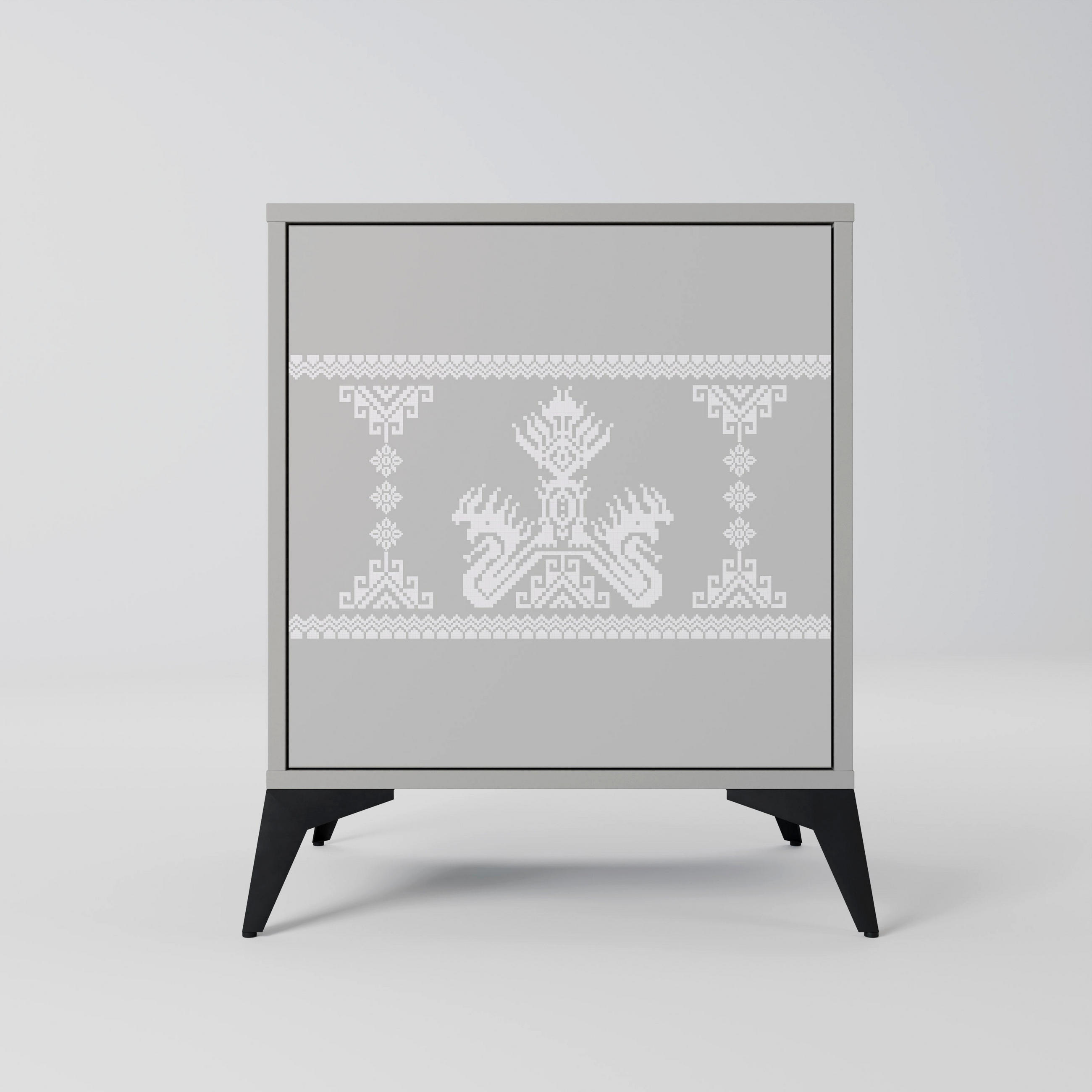 SIDEBOARD THAI GRAY, Grau, 57,5x42x70,5 cm, Schwarze Metall-Sternfüße - Multicolor/Schwarz, Holzwerkstoff/Metall (57.5/70.5/42cm) - SpaceRebels