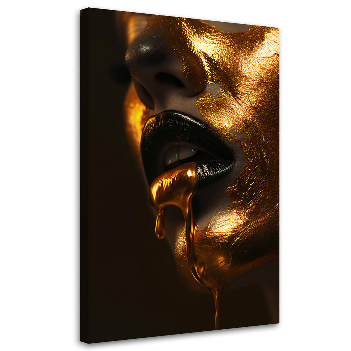 LEINWANDBILD Frau Mund Gold 80x120cm - Schwarz, Textil (80/120cm) - Feeby