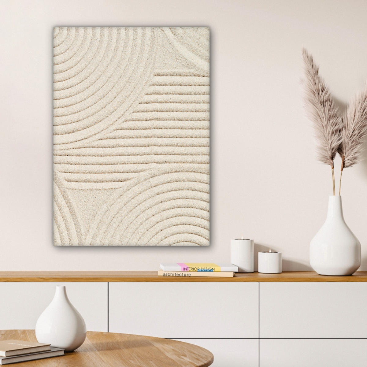 LEINWANDBILD Muster - Abstrakt - Weiß Wandbild Wohnzimmer 60x80 cm - Beige, Textil (60/80cm) - MuchoWow