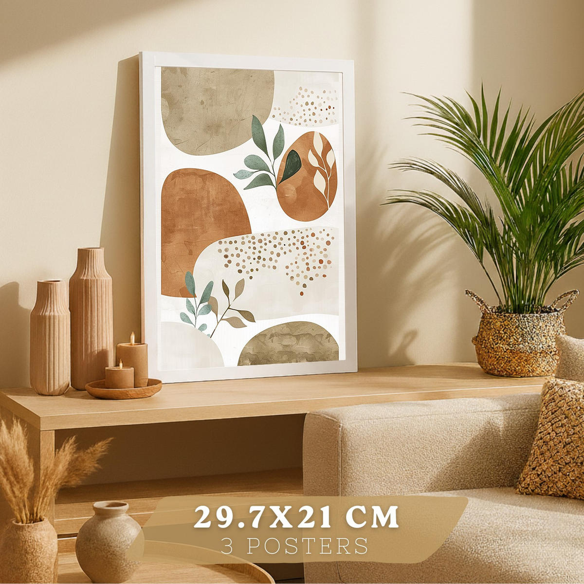 PLAKAT Sada 3 Abstraktní kameny A4 Bílý rám - bílá, papír (29.7/1/21cm) - Nacnic