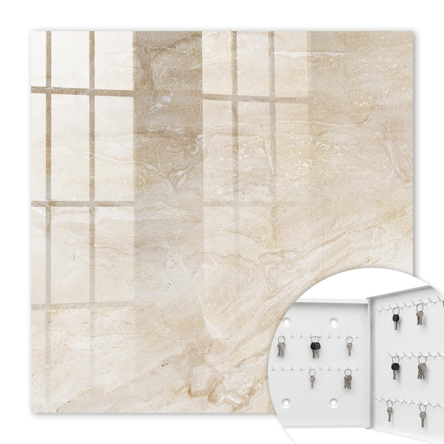SCHLÜSSELBOX Weiß 30x30 cm – Türöffnung nach rechts - Beiger Marmor - Beige, Metall (30/30/5cm) - TULUP