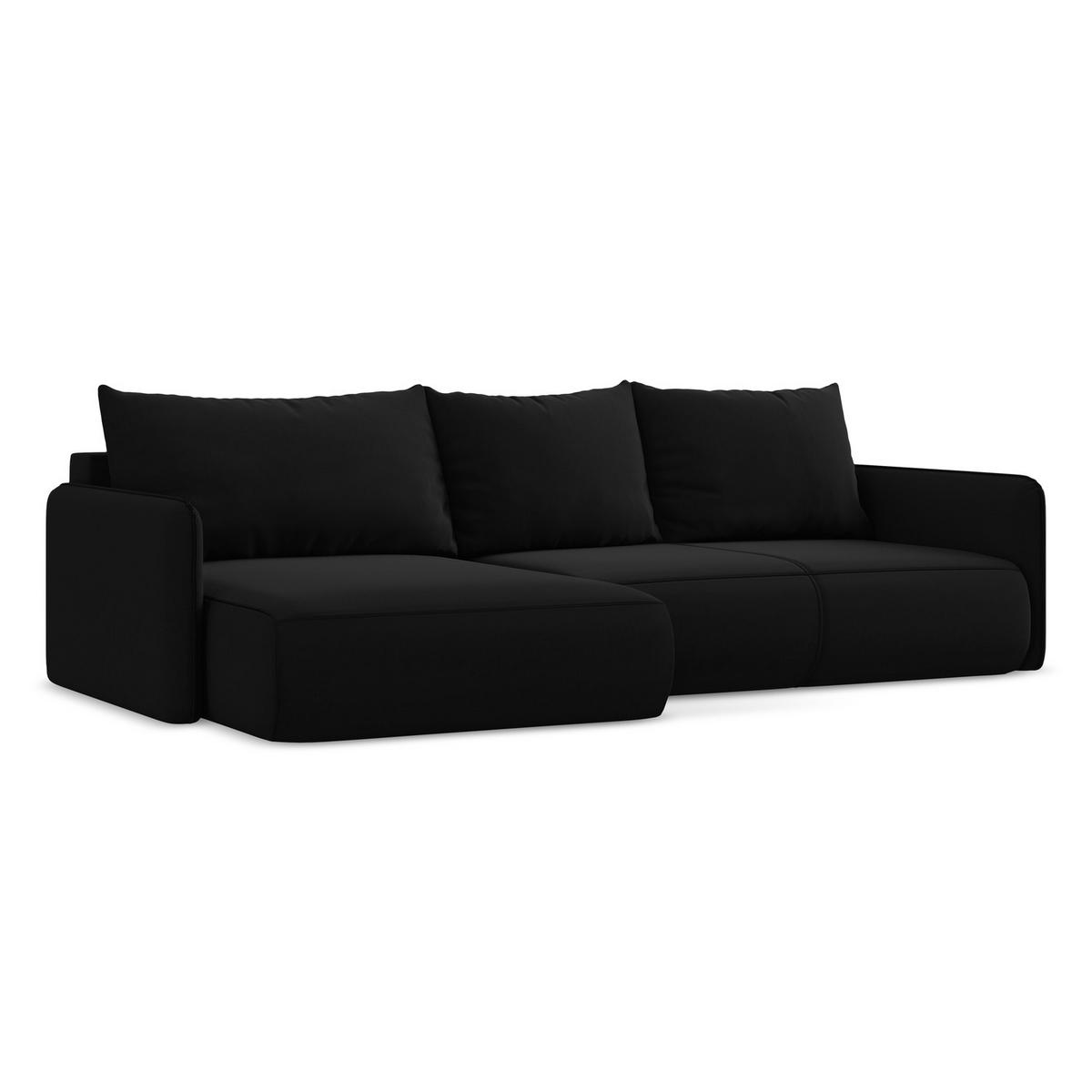 ECKSOFA mit Schlaffunktion Samt Stoff Schwarz - Schwarz, Kunststoff/Textil (148/240cm) - LaMiaSofa
