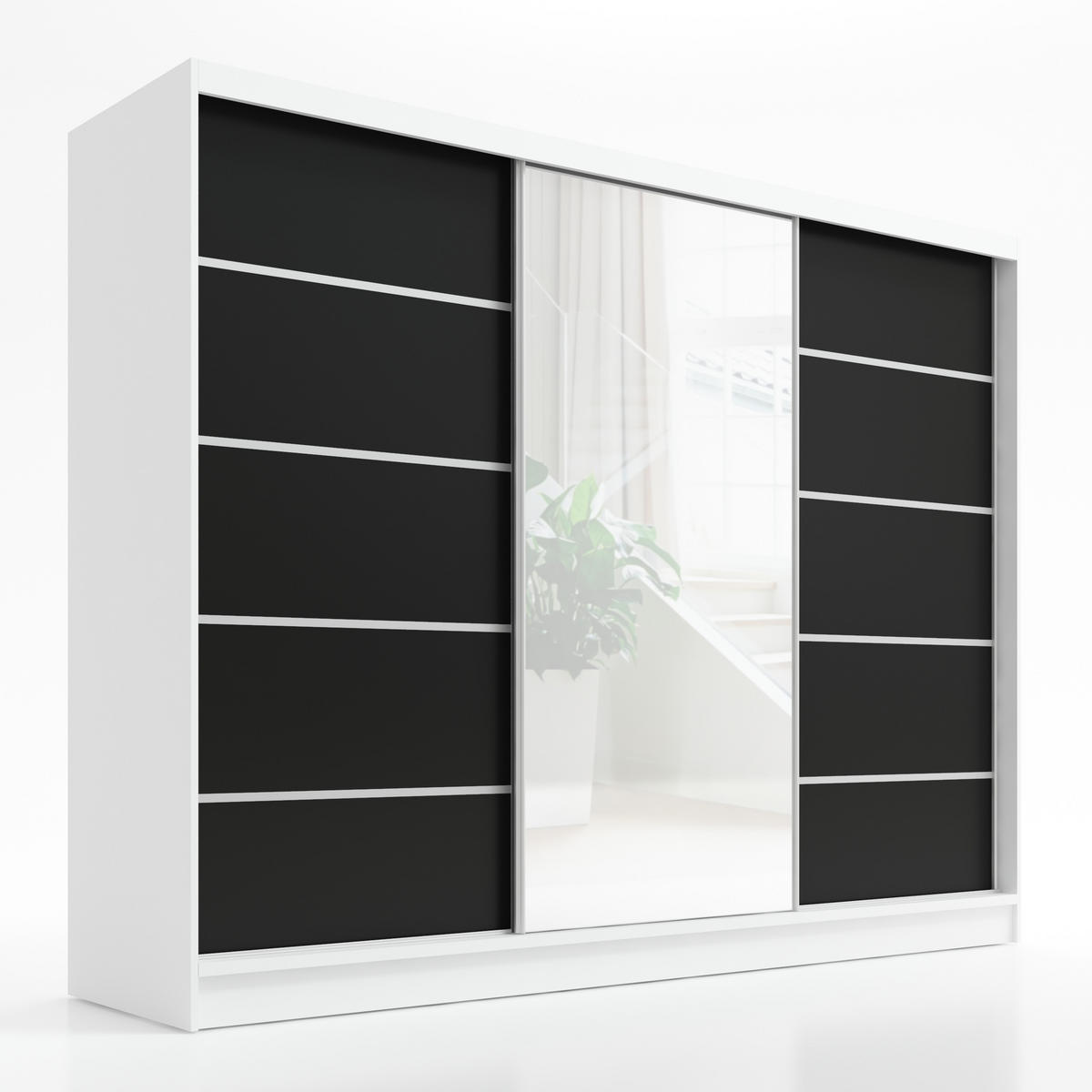 SCHWEBETÜRENSCHRANK 200 cm AURELIA 1 Farbe: Weiß, Schwarz - Schwarz/Weiß, Holzwerkstoff (200/215/60cm) - A&J MöbelLand