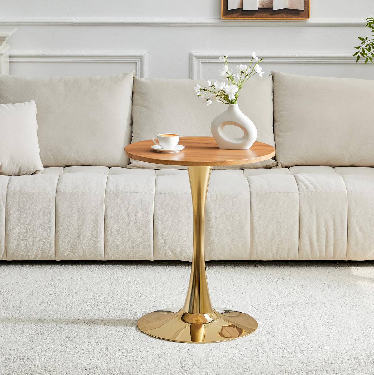 BEISTELLTISCH 60/72 cm in Holzoptik mit goldfarbenem Metallgestell - Schwarz, Holzwerkstoff (60/60/72cm) - Flora Grace